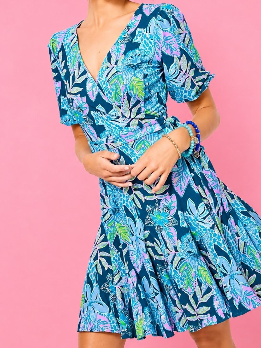Lilly Pulitzer Kessler Wrap Dress Macaw Blue Tall Me About It M